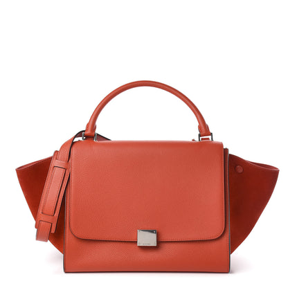 Celine Drummed Calfskin Suede Medium Trapeze Vermillion 1 of 10