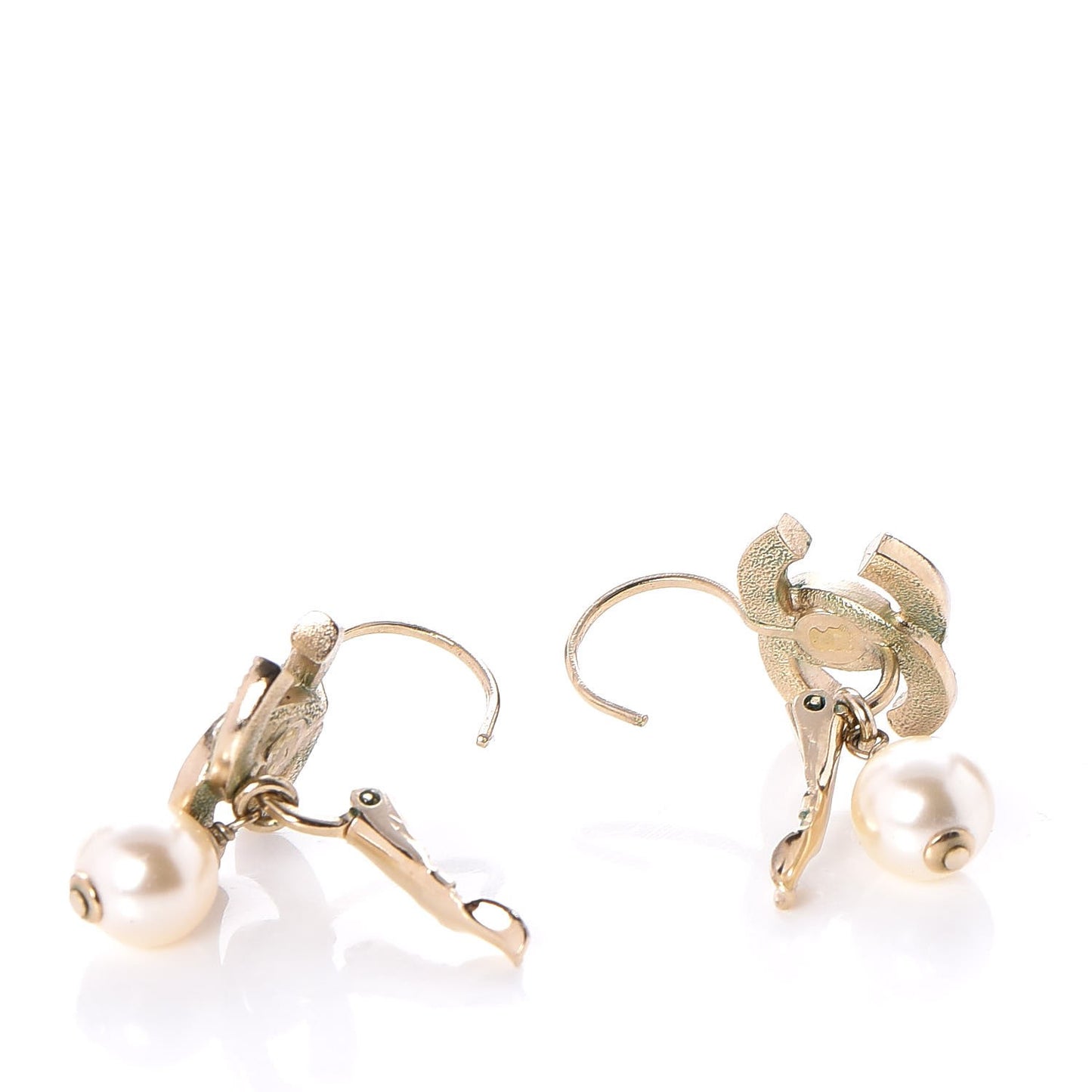 Crystal Pearl CC Drop Earrings Light Gold