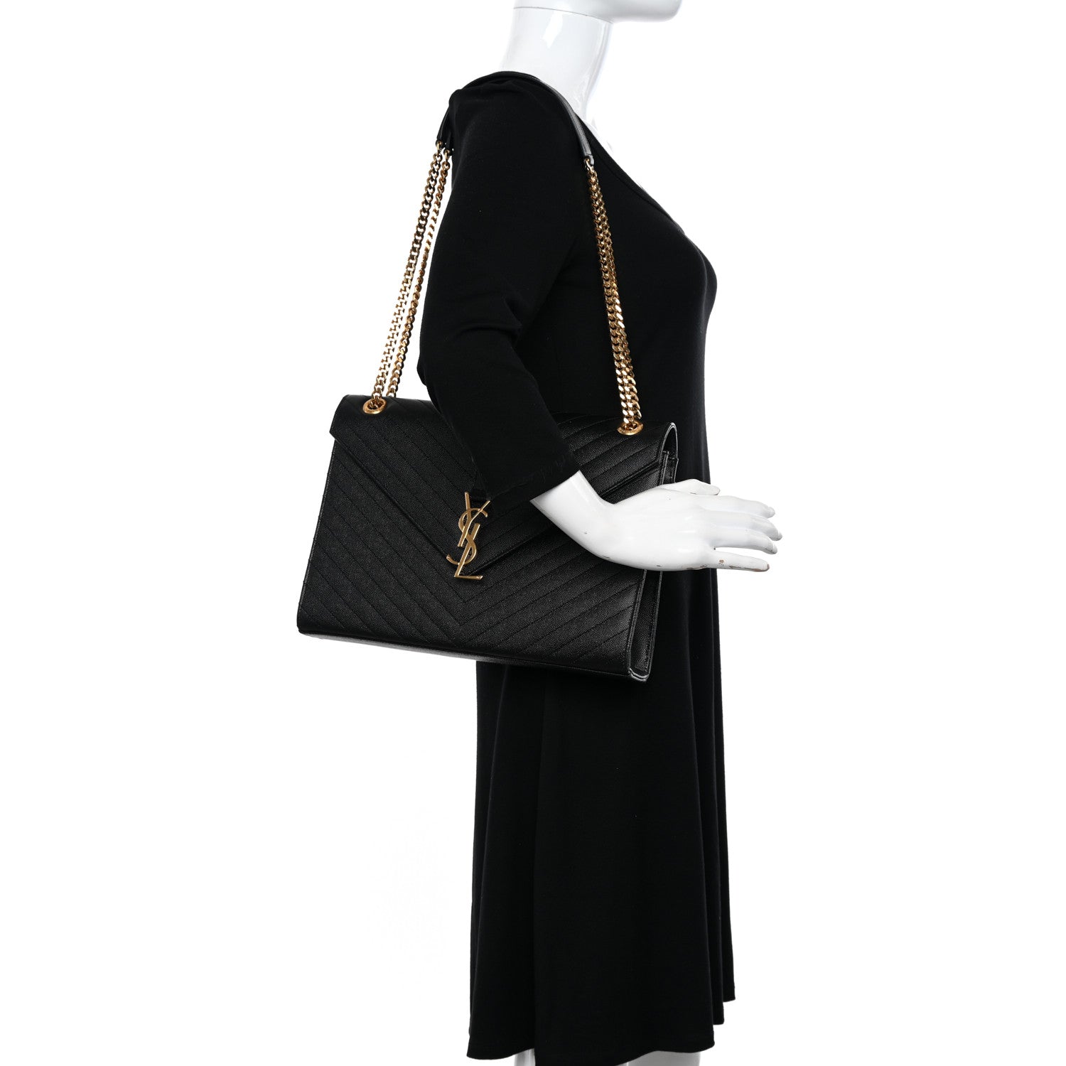 Saint Laurent Grain De Poudre Matelasse Chevron Large Monogram Satchel Black 2 of 10