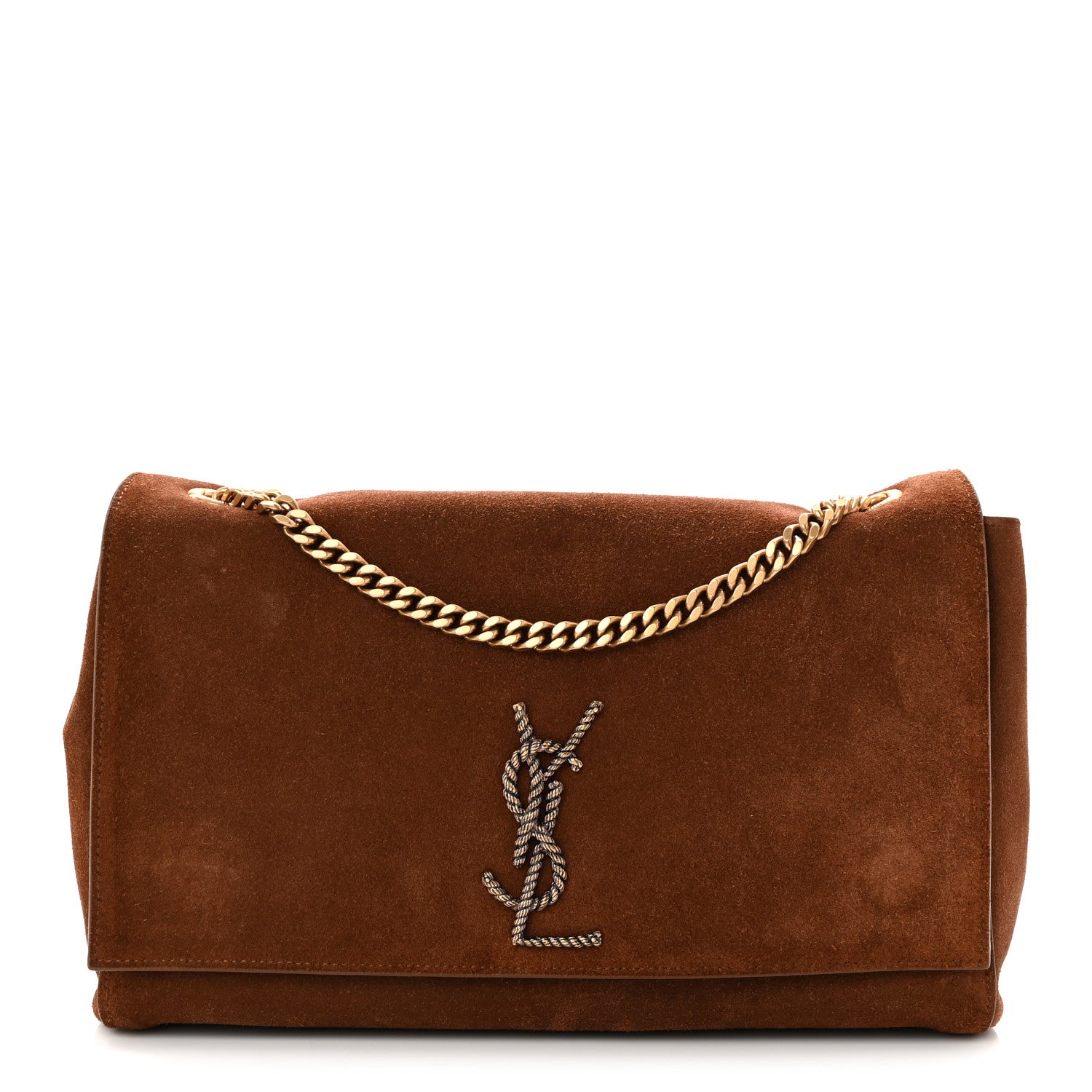 Saint Laurent Suede Braided Monogram Large Kate Satchel Brown 1 of 17
