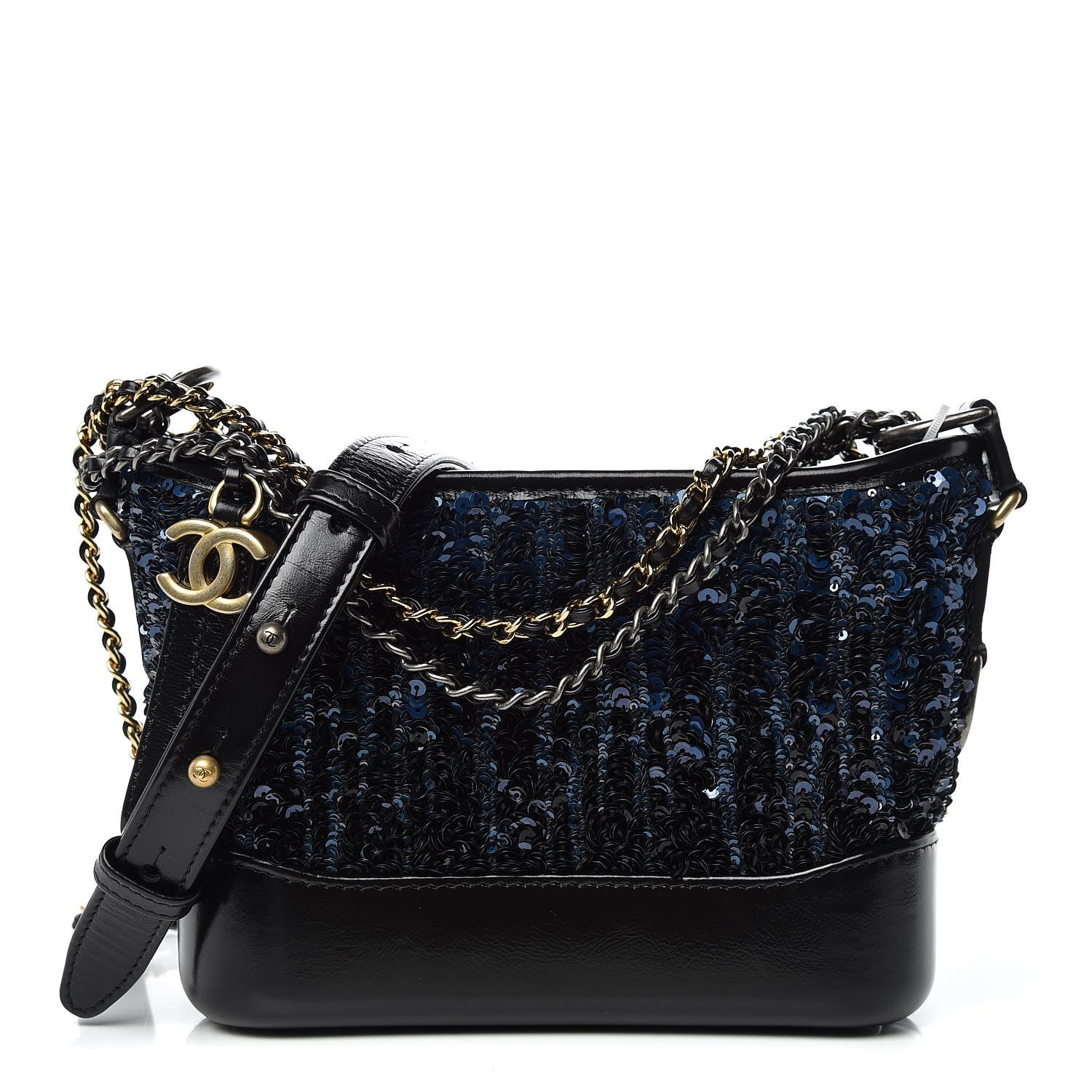 Chanel Sequin Calfskin Small Gabrielle Hobo Black Blue 1 of 9