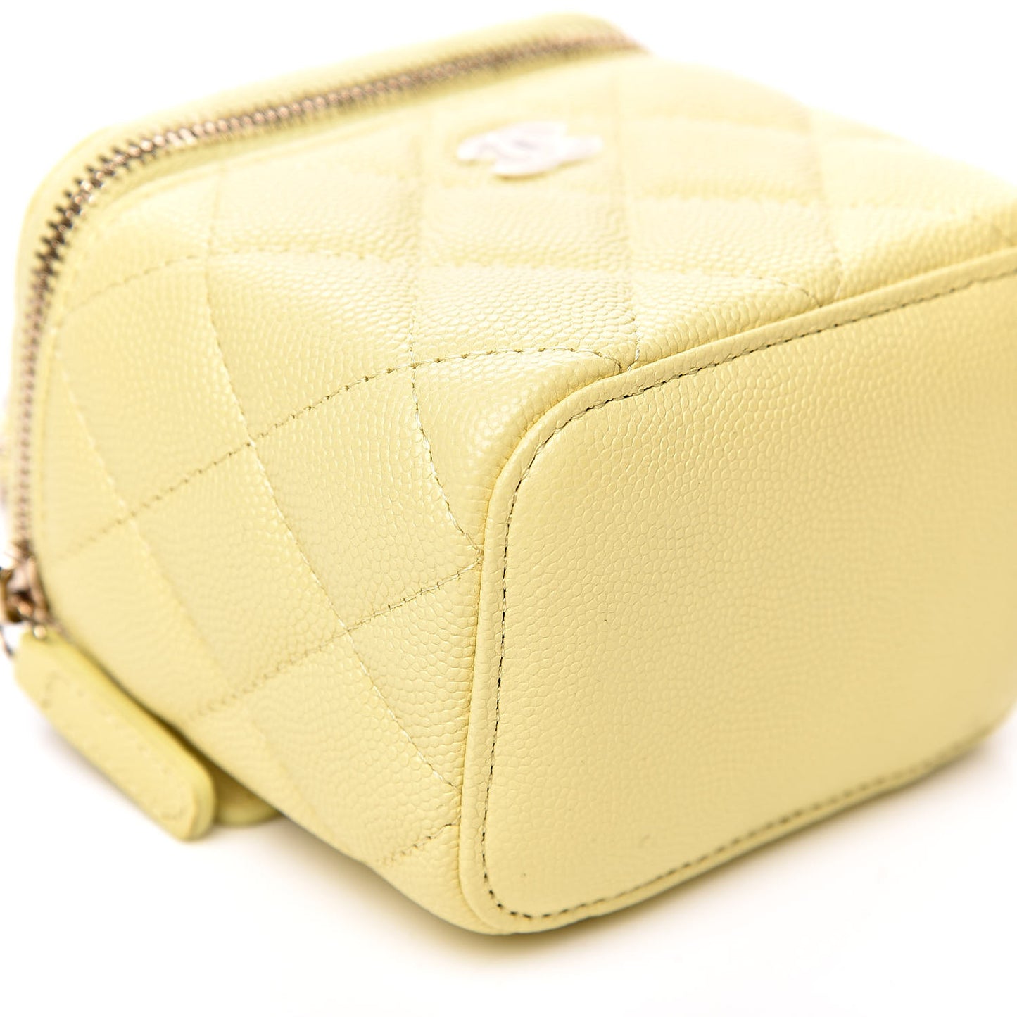 Caviar Quilted Mini Vanity Case With Chain Yellow