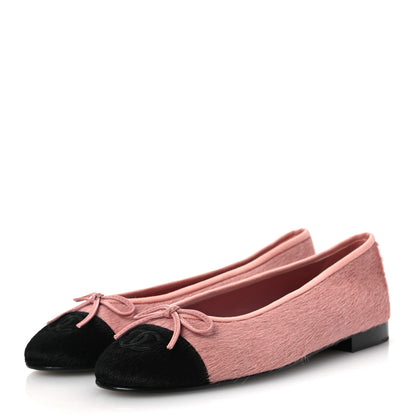 Chanel Pony Hair Cap Toe CC Ballerina Flats 40 Pink 4 of 10