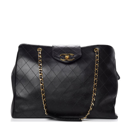 Chanel Calfskin Stitched XL Weekender Black 1 of 15