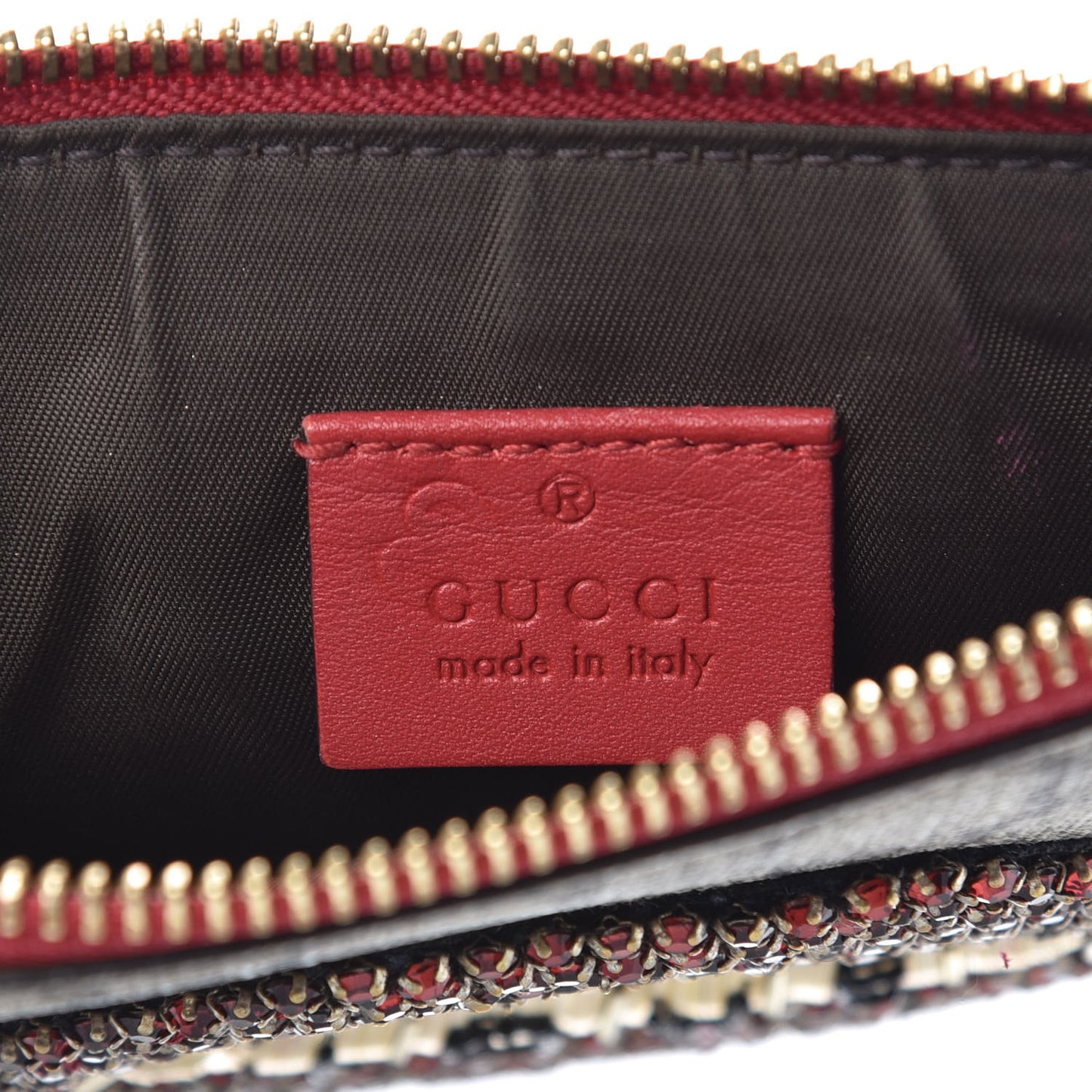 GG Supreme Monogram Merveilles Lips Zip Pouch Hibiscus Red
