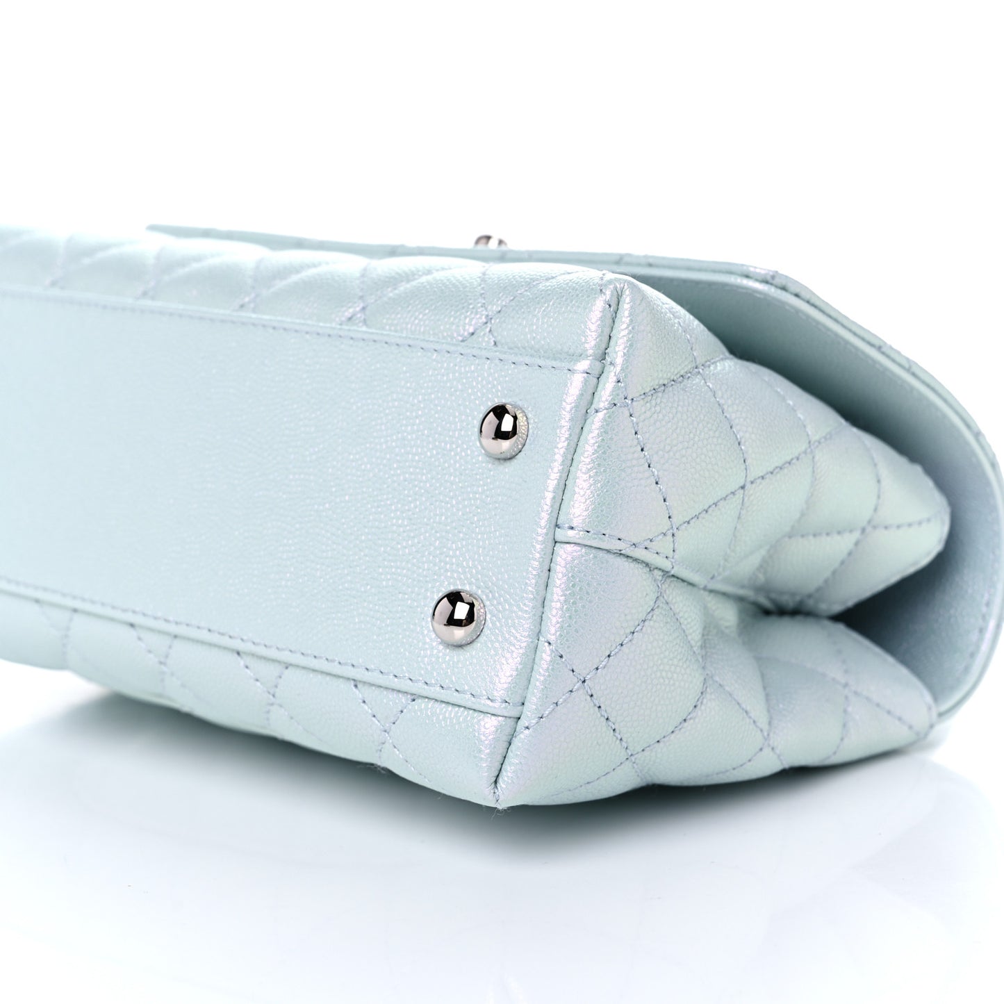 Iridescent Caviar Quilted Mini Coco Handle Flap Light Blue