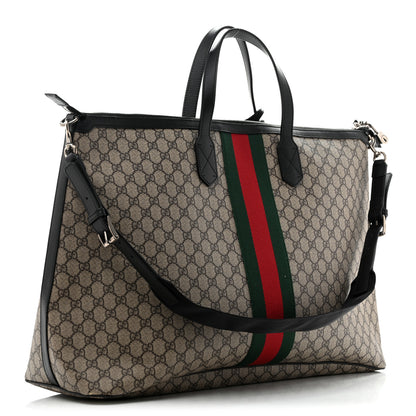 Gucci GG Supreme Monogram Web Large Zippered Tote Beige Black 3 of 11