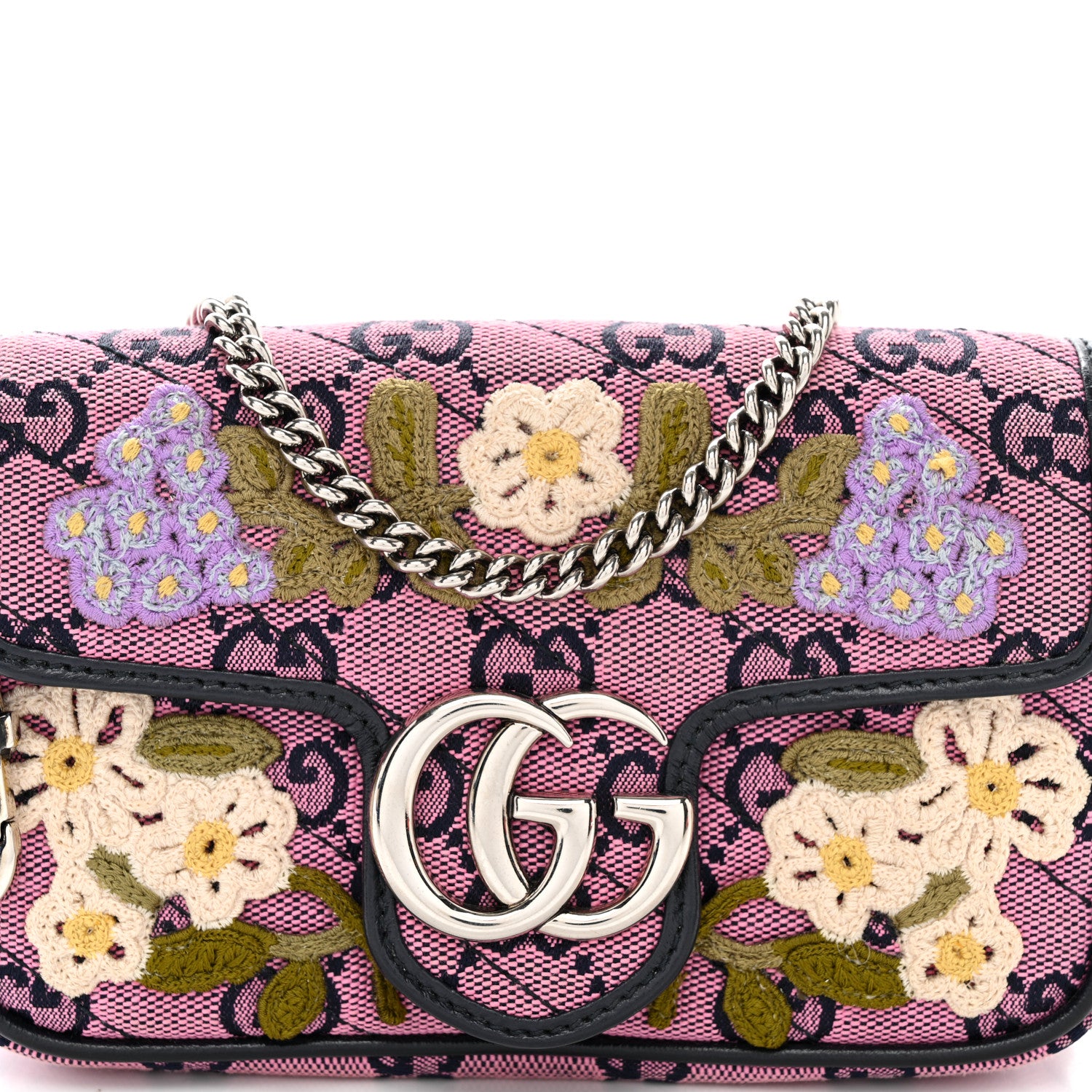 Gucci Monogram Multicolor Matelasse Diagonal Floral Embroidered Super Mini GG Marmont Shoulder Bag Pink Blue Ivory Green Lilac 8 of 10