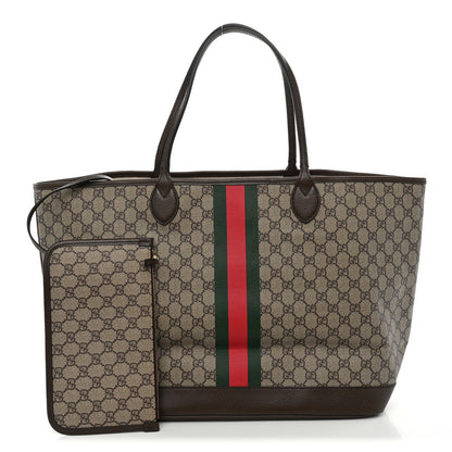 Gucci GG Supreme Monogram Textured Dollar Calfskin Web Large Ophidia Tote Beige Ebony New Acero 3 of 12