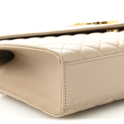 Saint Laurent Grain De Poudre Mixed Matelasse Large Triquilt Monogram Satchel Dark Beige 9 of 13