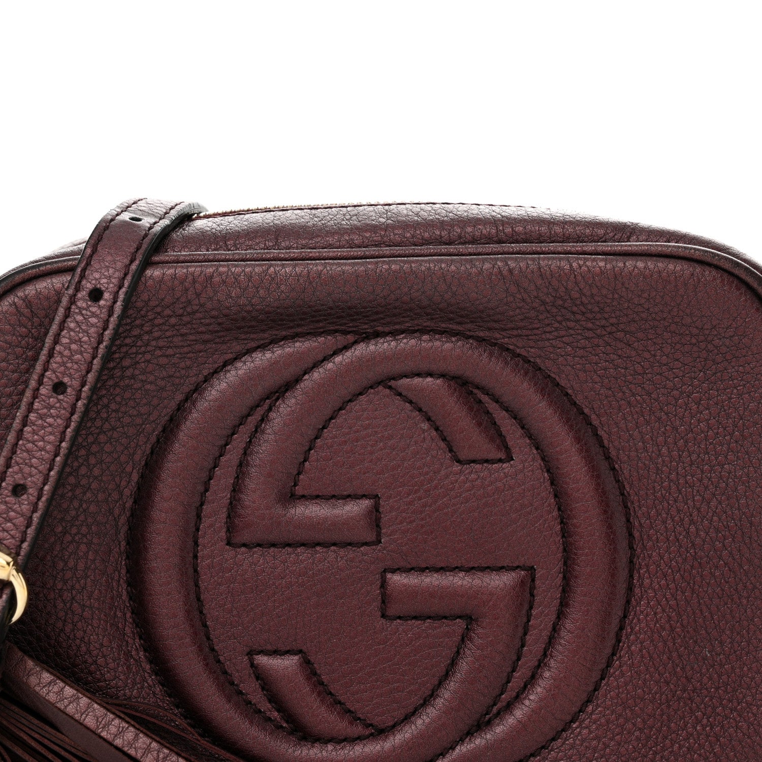 Gucci Metallic Pebbled Calfskin Small Soho Disco Bag Burgundy 7 of 17