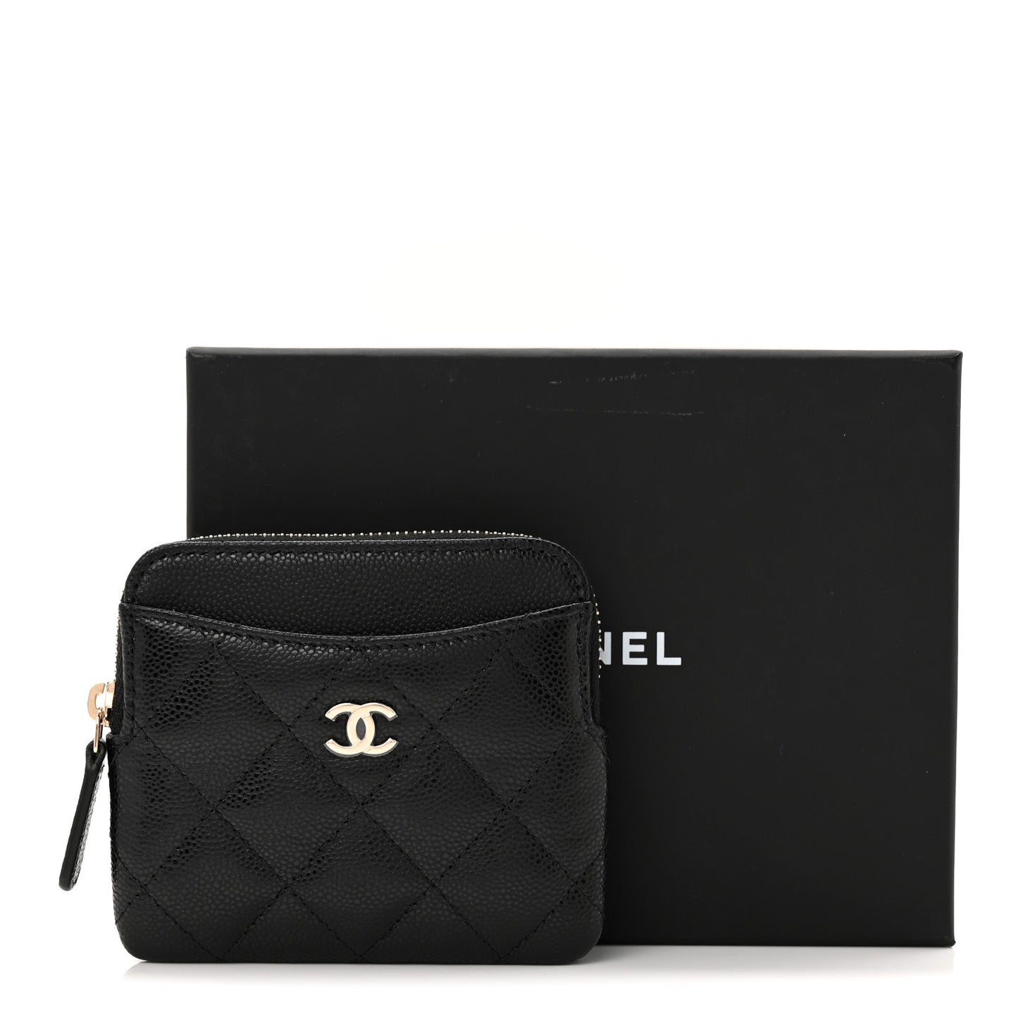 Caviar Quilted Zip Card Holder Wallet Black