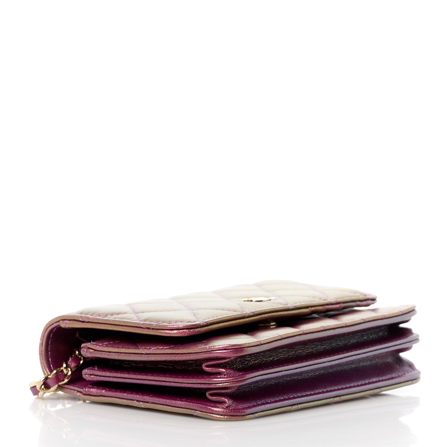 Chanel Iridescent Lambskin Quilted Mini Wallet On Chain WOC Purple 3 of 10