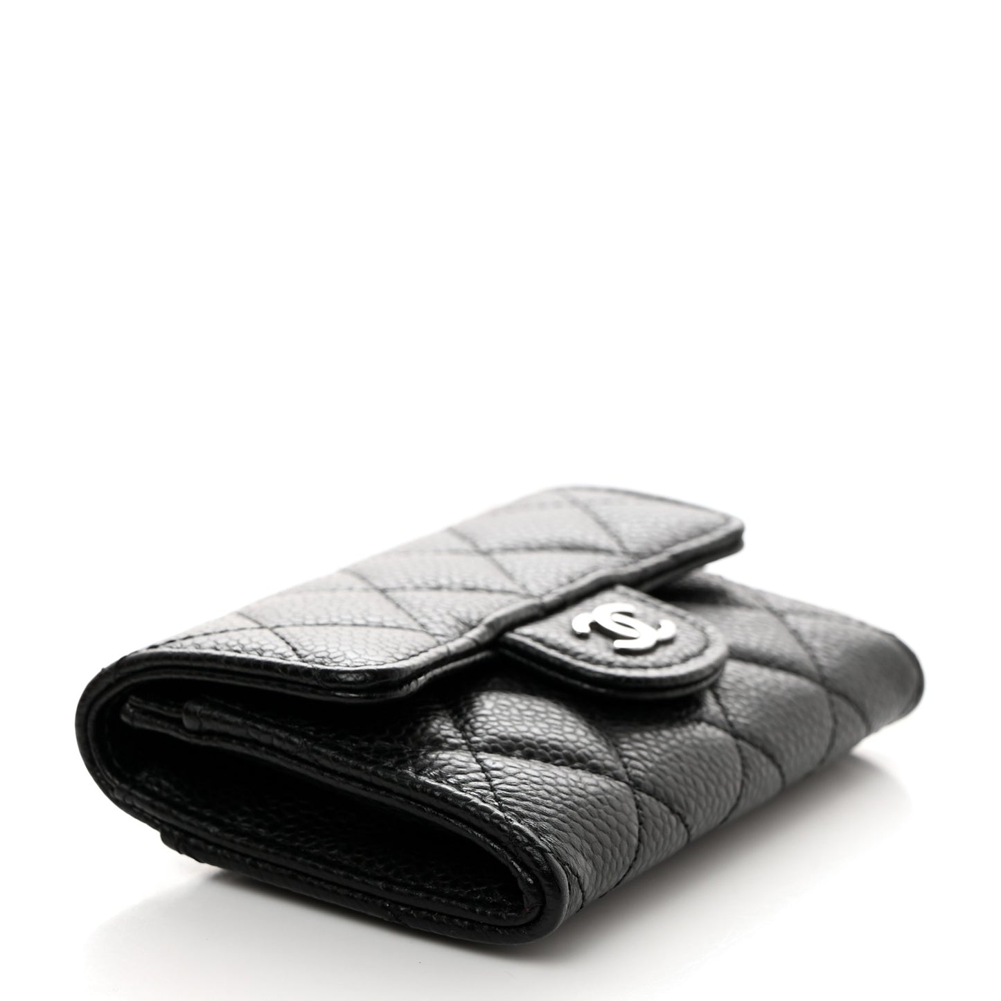 Caviar Quilted Flap Card Holder Wallet Black
