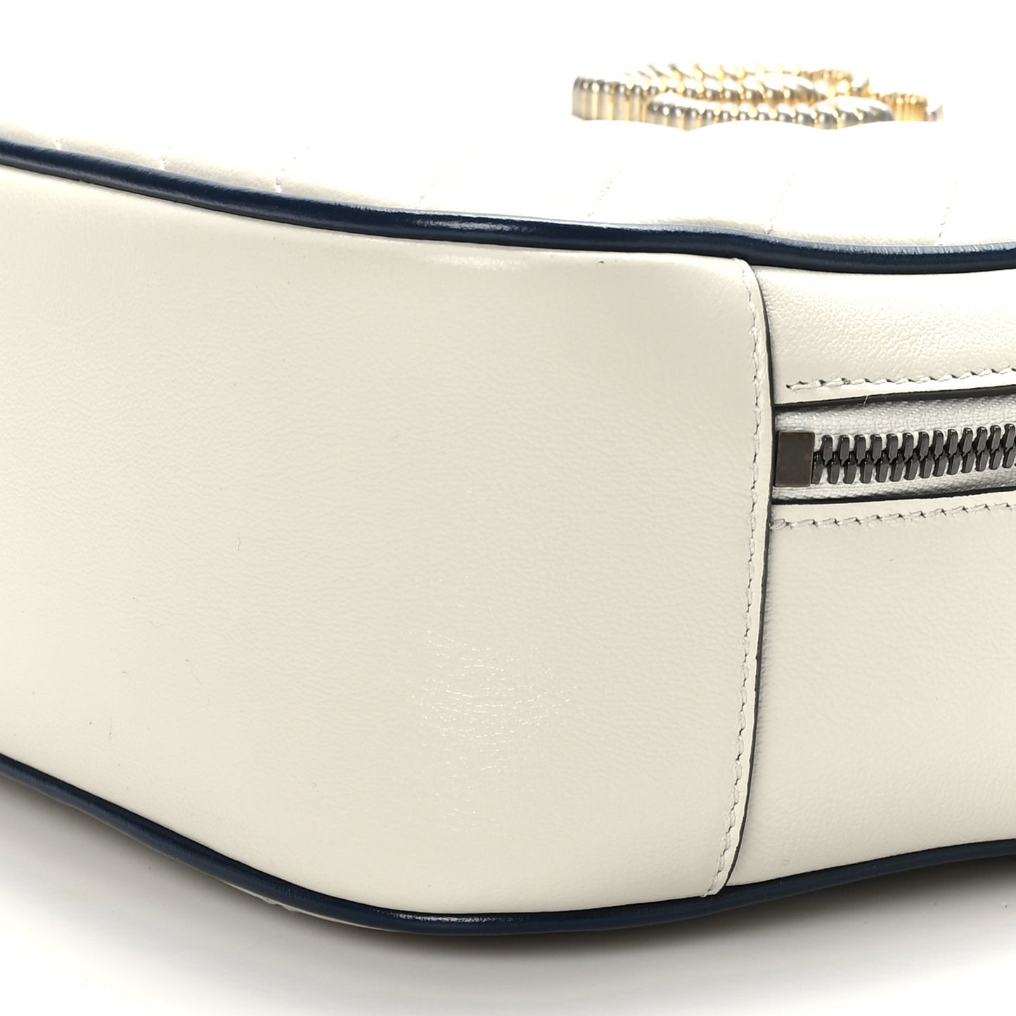 Vintage Effect Calfskin Matelasse Diagonal Small Torchon GG Marmont Bamboo Top Handle Shoulder Bag Mystic White Blue Agata