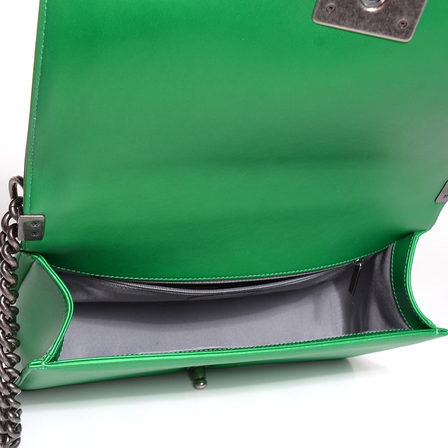 Metallic Calfskin Quilted Large Boy Flap Green