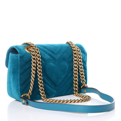 Gucci Velvet Matelasse Mini GG Marmont Shoulder Bag Pavone Cyan 3 of 8