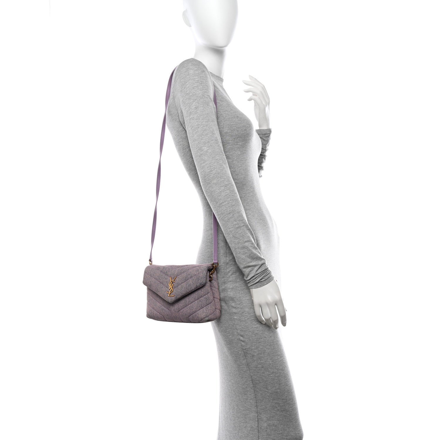 Saint Laurent Denim Y Quilted Monogram Toy Loulou Crossbody Bag Bleached Lilac 2 of 13