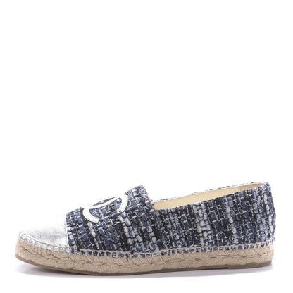 Chanel Metallic Tweed Lambskin CC Espadrilles 40 Blue Black Silver 1 of 11