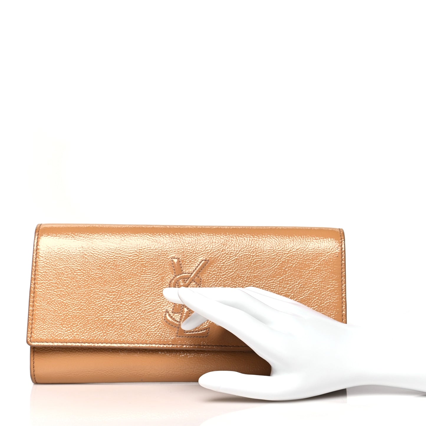 Textured Patent Calfskin Monogram Large Belle De Jour Clutch Beige
