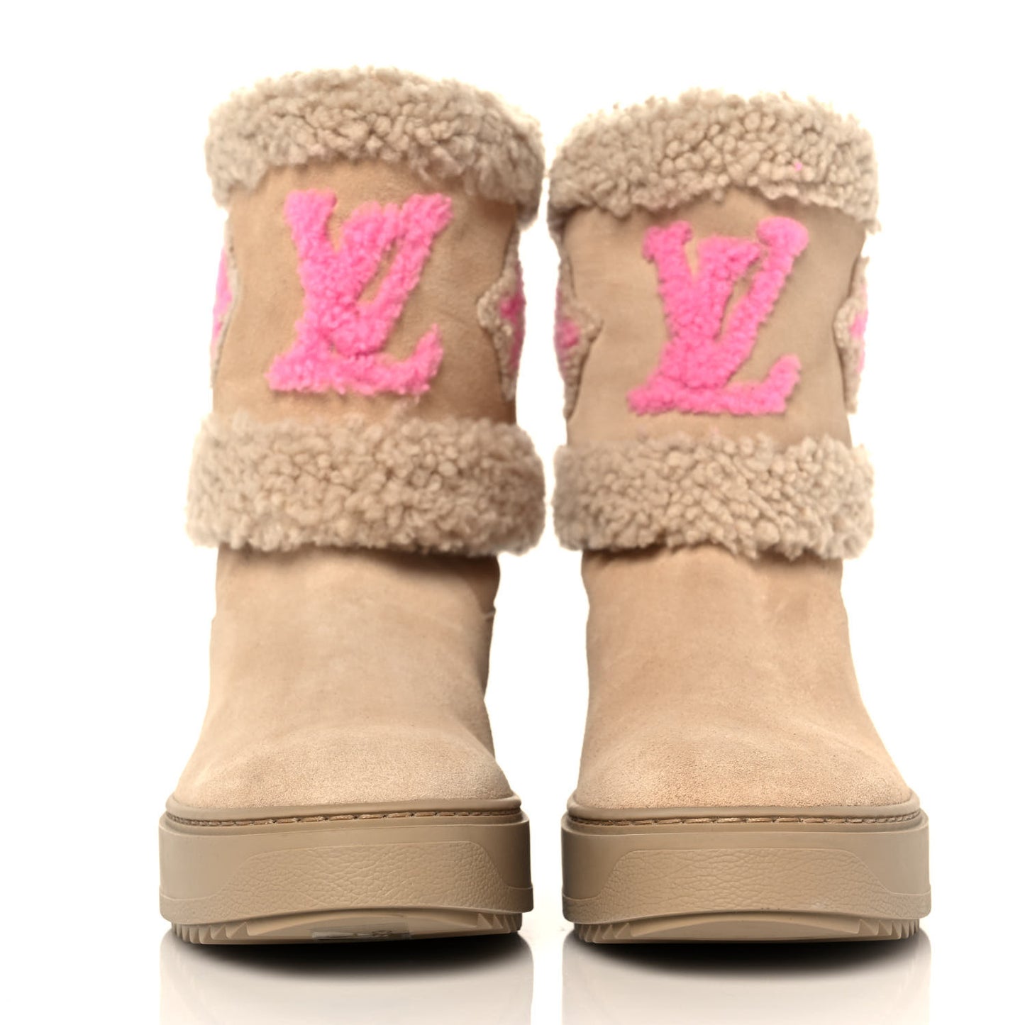 Suede Calfskin Shearling Snowdrop Flat Ankle Boot 37 Beige