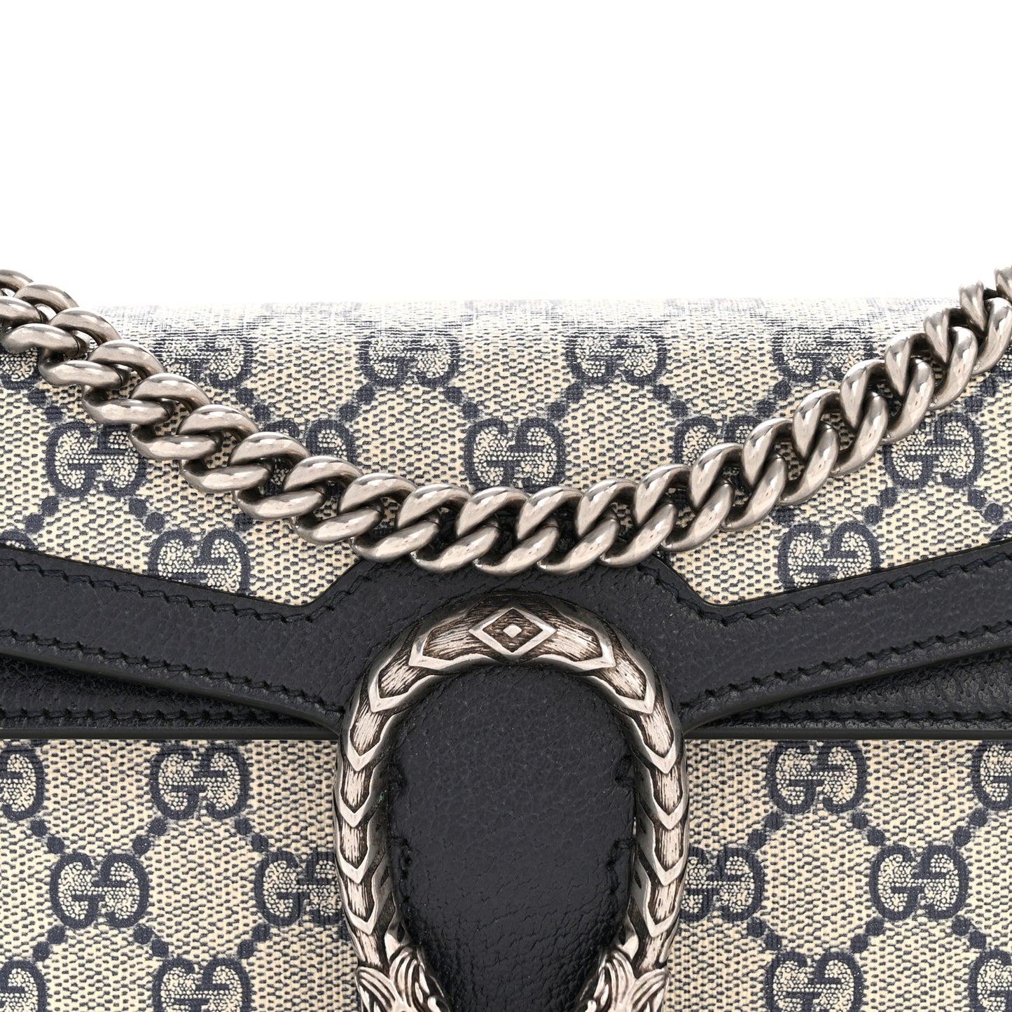GG Supreme Monogram Textured Dollar Calfskin Small Rectangular Dionysus Shoulder Bag Beige Blue