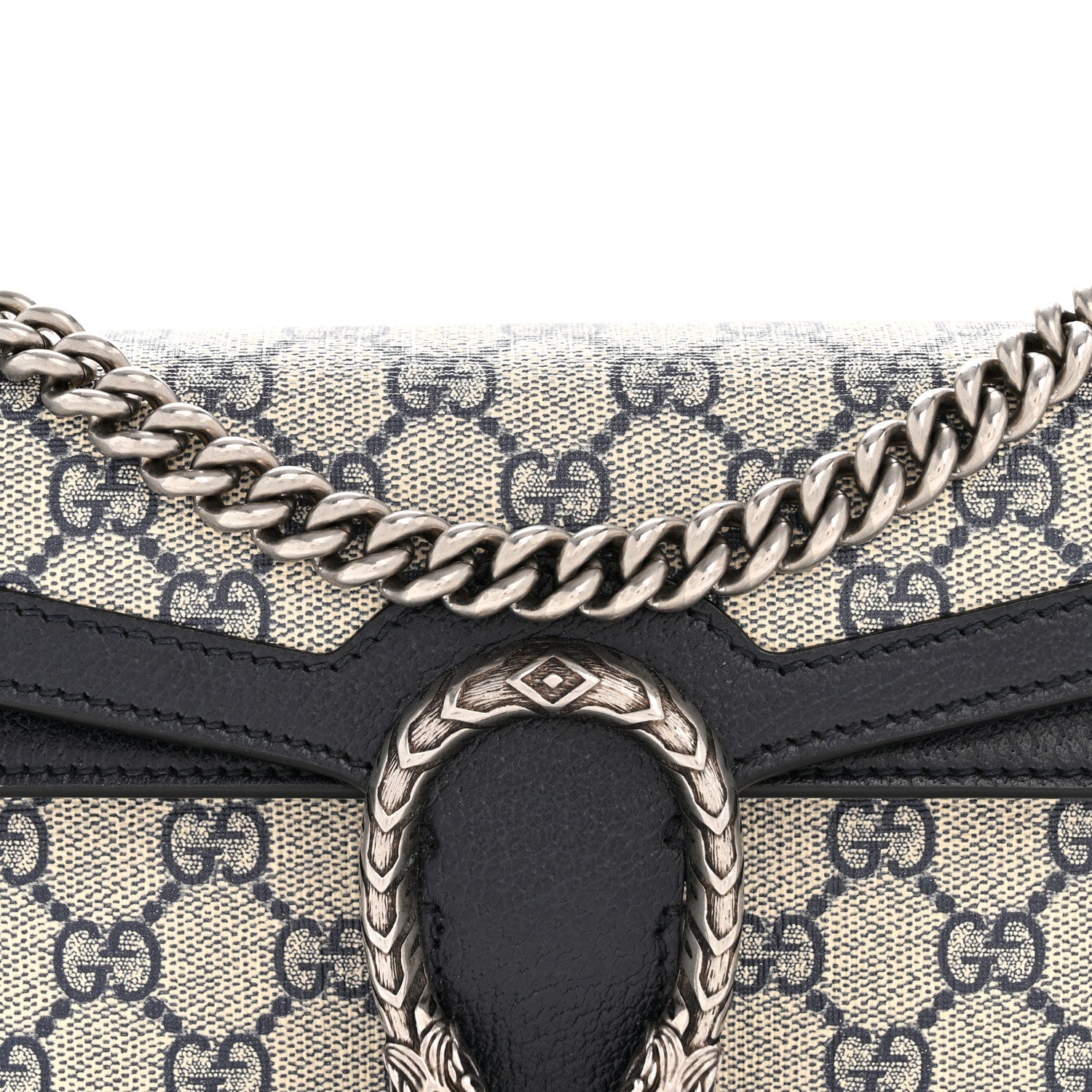 Gucci GG Supreme Monogram Textured Dollar Calfskin Small Rectangular Dionysus Shoulder Bag Beige Blue 8 of 13