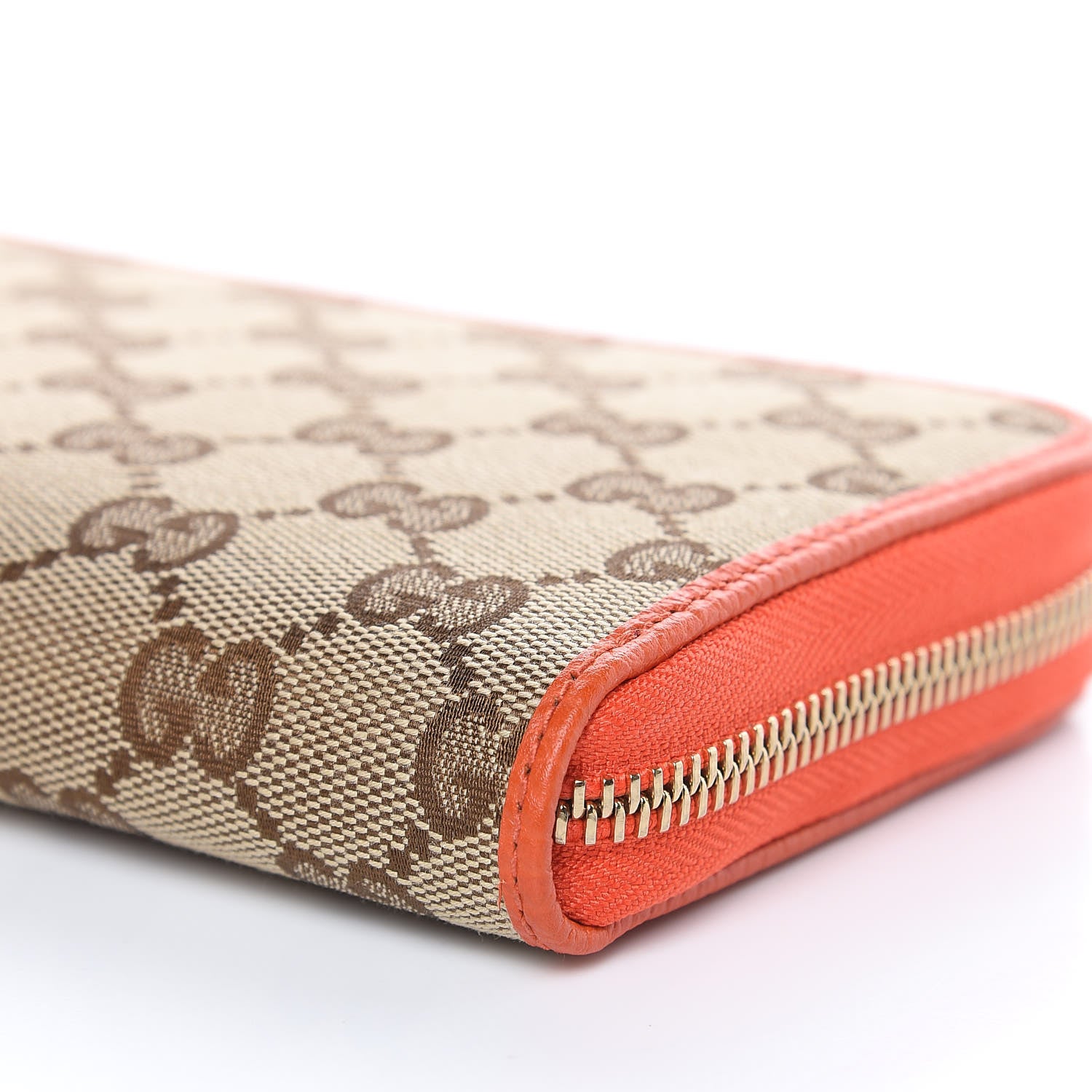 Gucci Monogram Dollar Calfskin Zip Around Wallet Beige Ebony Sun Orange 9 of 10