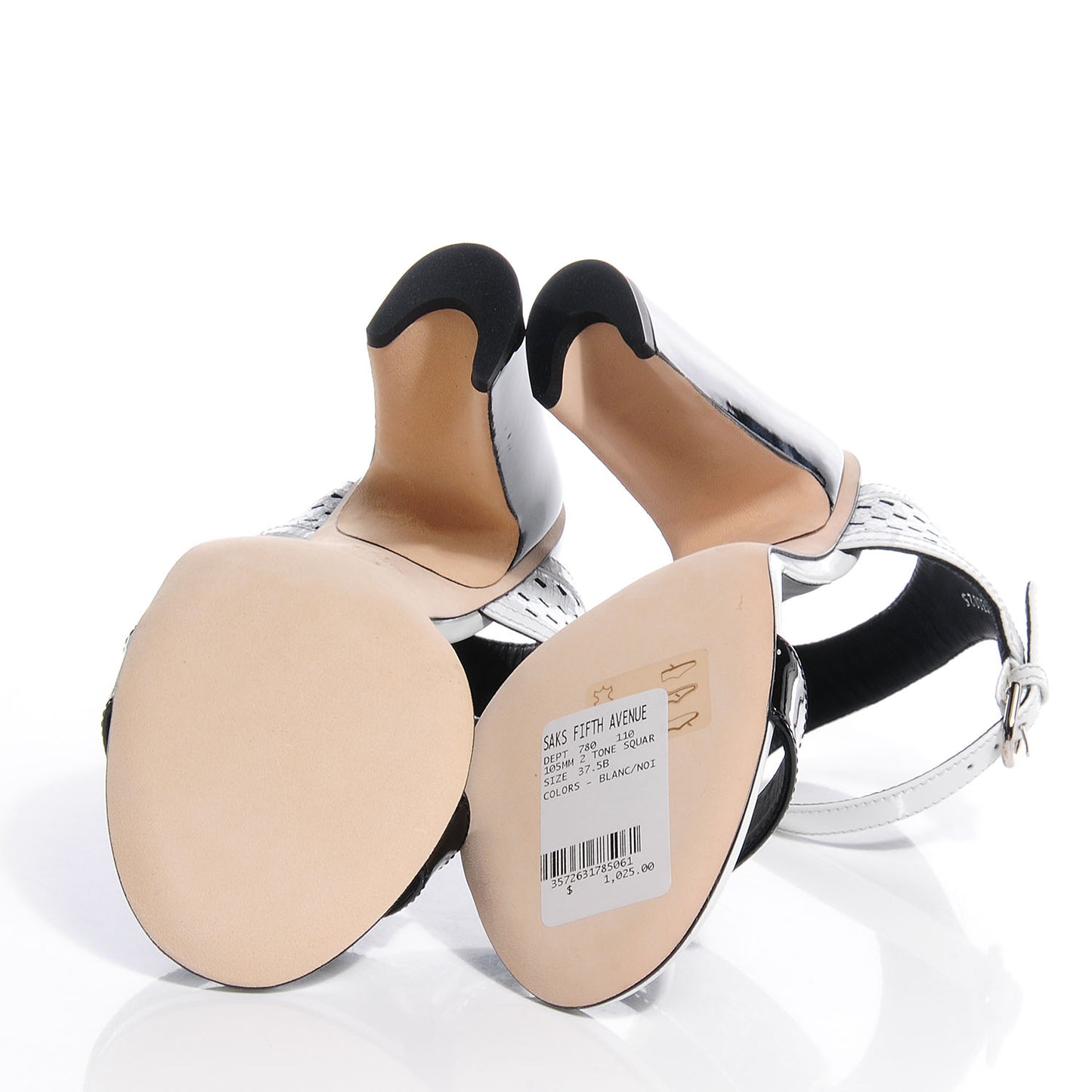 Perforated Crackled Patent Calfskin Sandals Heels 37.5 Black White