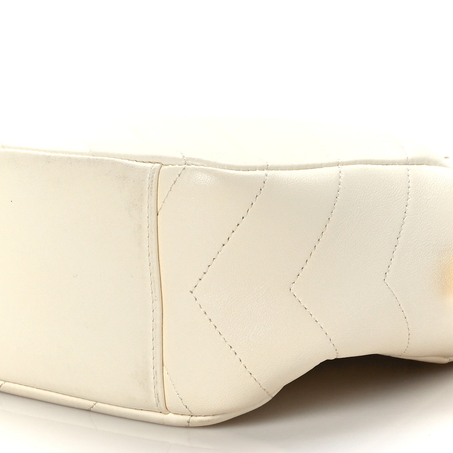 Shiny Lambskin Chevron Stitched Small Coco Camera Case White