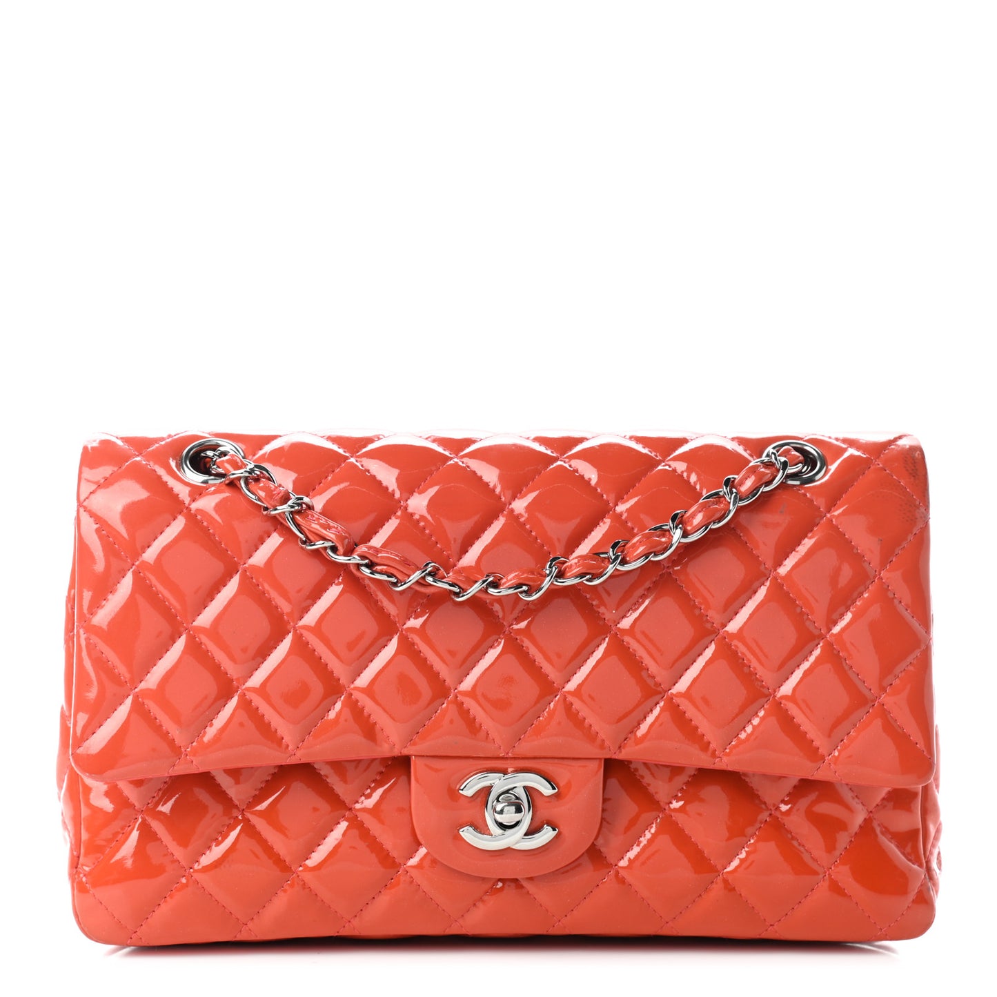 Patent Quilted Medium Double Flap Orange