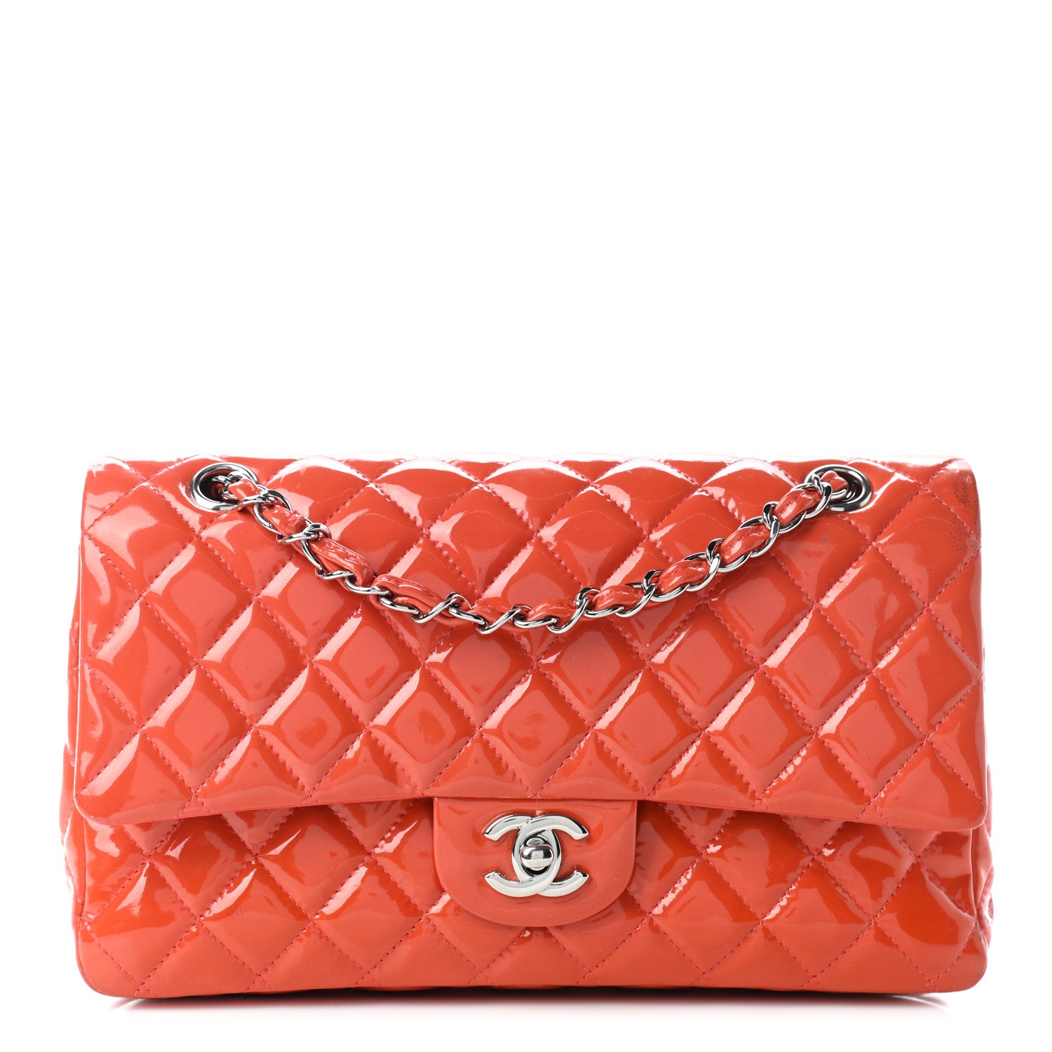 Chanel Patent Quilted Medium Double Flap Orange 1 of 11
