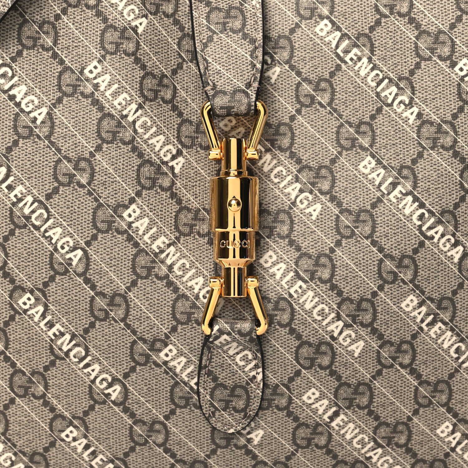 Gucci X BALENCIAGA GG Supreme Monogram Logo Print Medium Jackie 1961 Hobo Beige Ebony 8 of 10