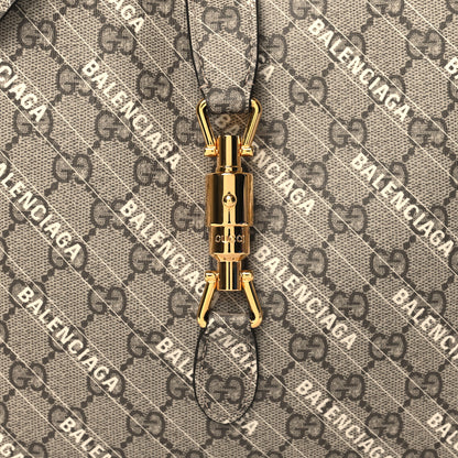 Gucci X BALENCIAGA GG Supreme Monogram Logo Print Medium Jackie 1961 Hobo Beige Ebony 8 of 10