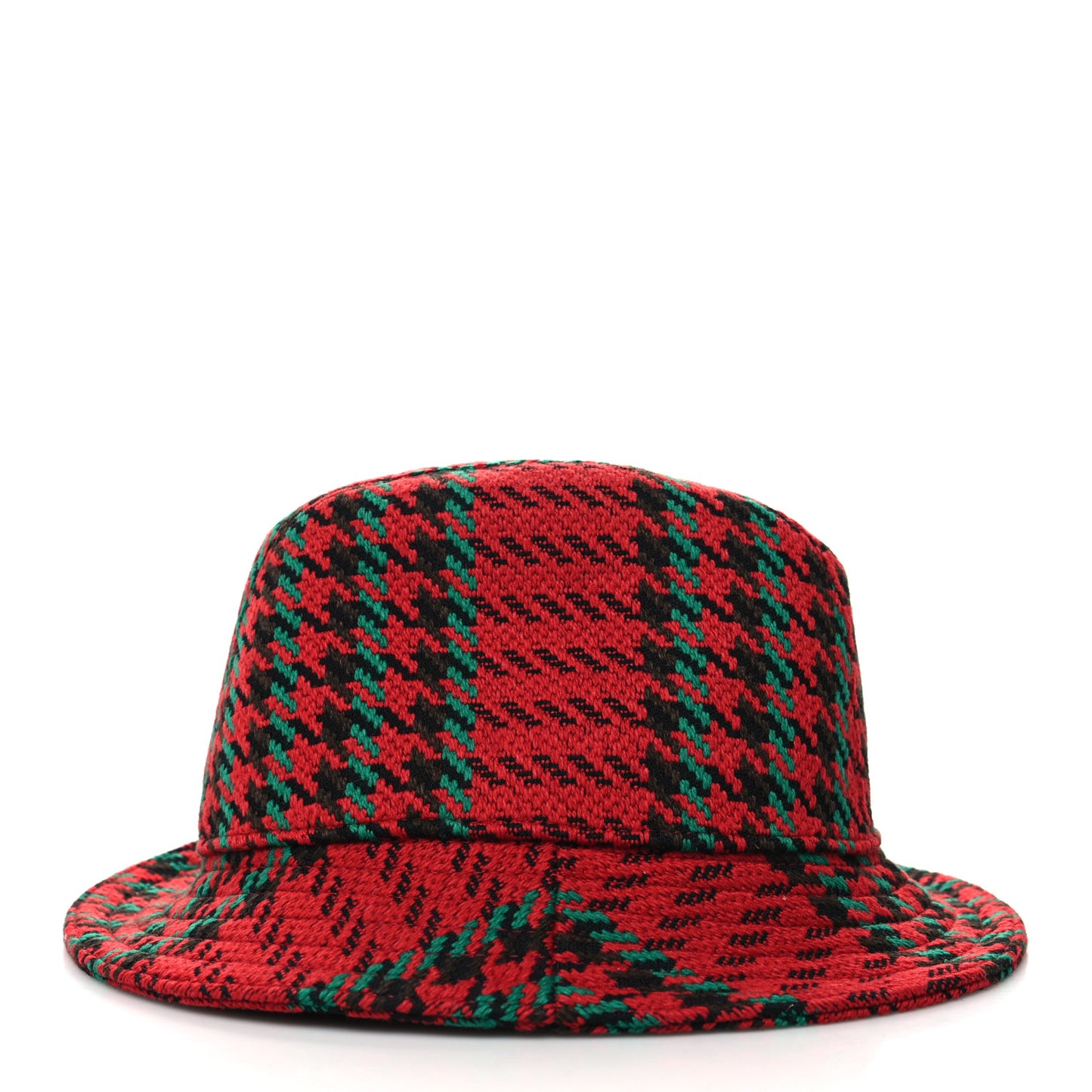 Tweed Wool Houndstooth Interlocking G Bucket Hat L Red Green