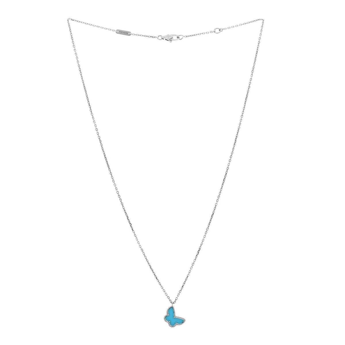 18K White Gold Turquoise Sweet Alhambra Butterfly Pendant Necklace