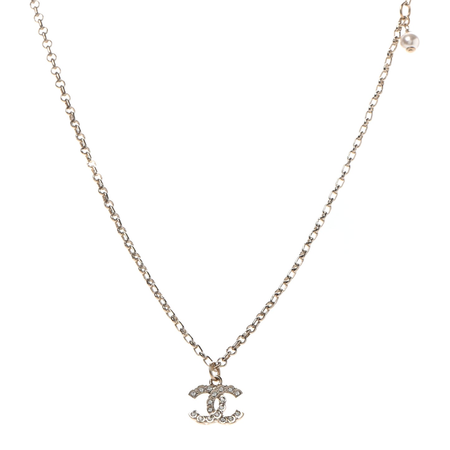 Pearl Crystal CC Pendant Necklace Gold