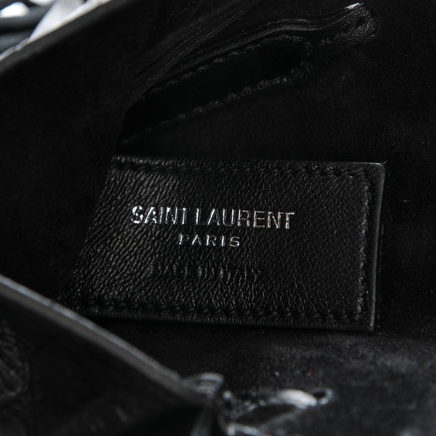 Saint Laurent Calfskin Crocodile Embossed Fringe Toy Monogram Anita Crossbody Bag Black 6 of 6