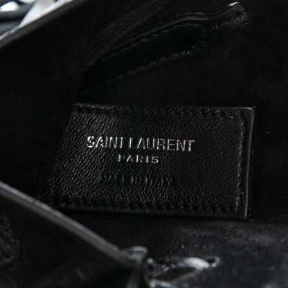 Saint Laurent Calfskin Crocodile Embossed Fringe Toy Monogram Anita Crossbody Bag Black 6 of 6
