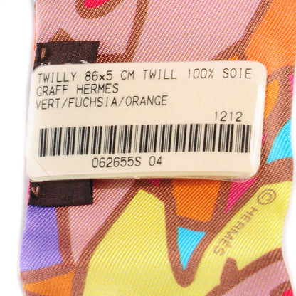 Hermes Silk Graff Graffiti Twilly Vert Fuchsia Orange 4 of 4