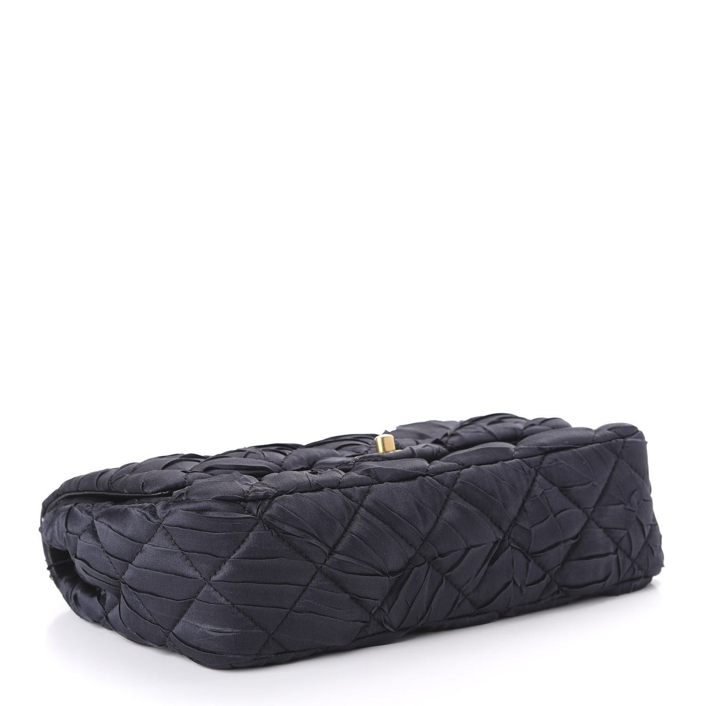 Satin Quilted Pleated Medium Single Flap Navy