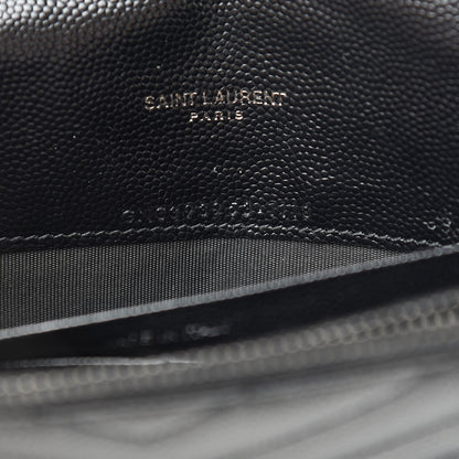 Saint Laurent Grain De Poudre Matelasse Chevron Monogram Envelope Chain Wallet Black 7 of 13