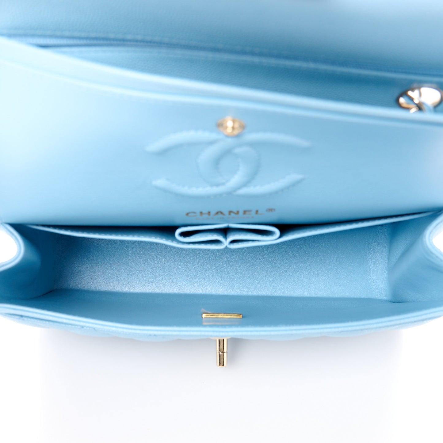 Caviar Quilted Small Double Flap Light Blue