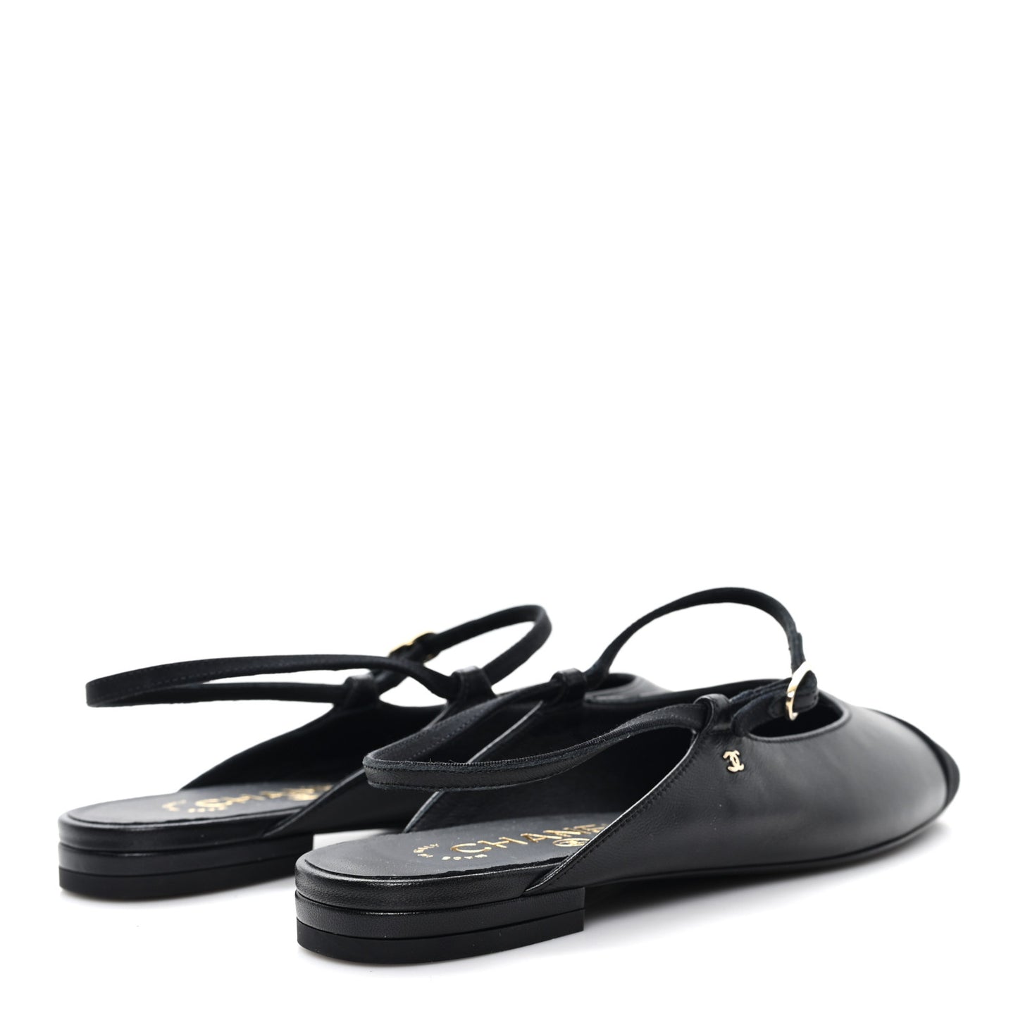 Lambskin Grosgrain Rounded Toe CC Slingback Flats 36.5 Black