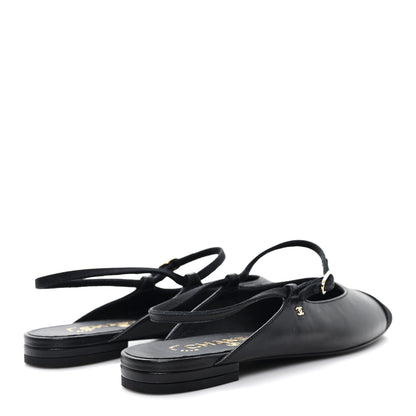 Chanel Lambskin Grosgrain Rounded Toe CC Slingback Flats 36.5 Black 5 of 9
