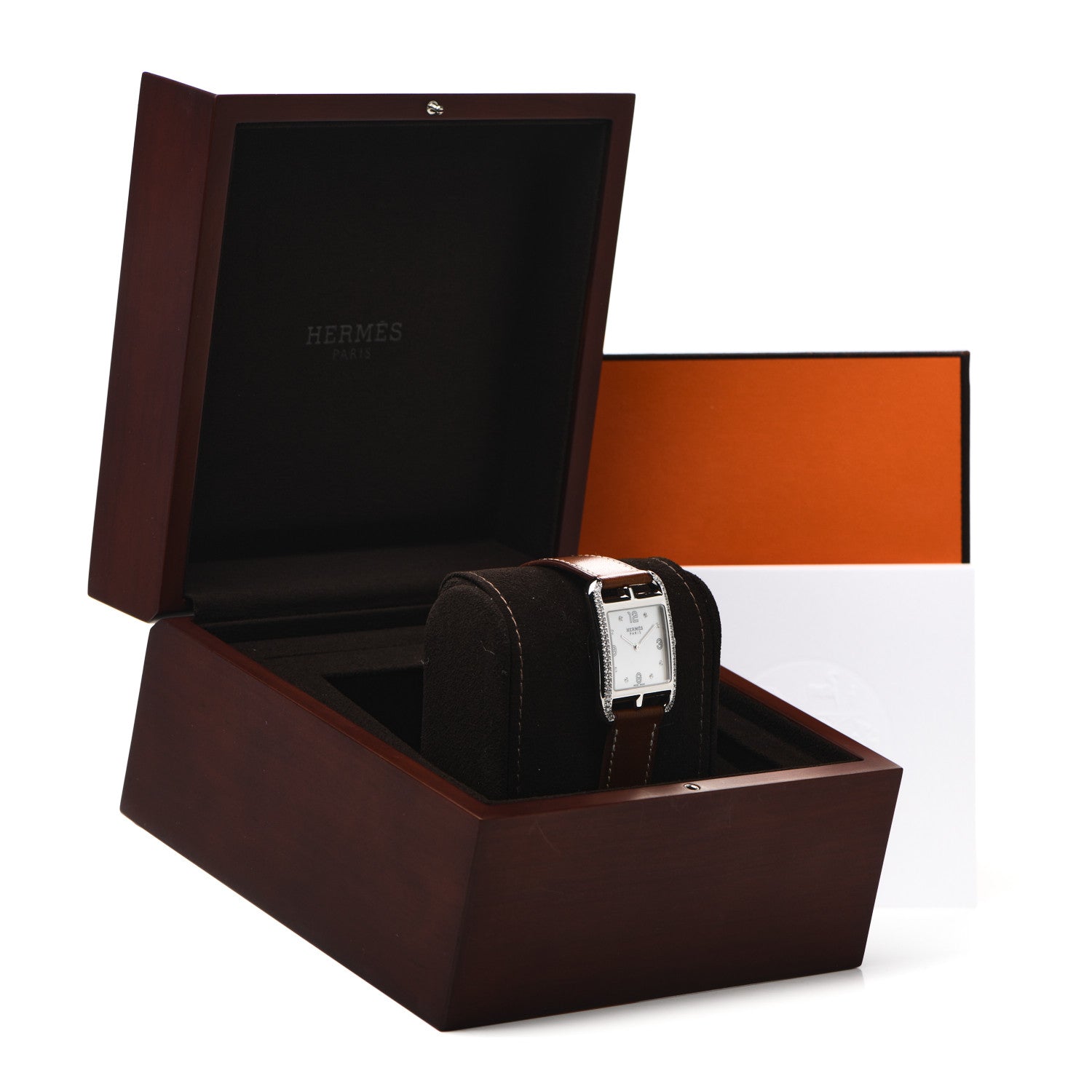 Hermes Stainless Steel Barenia Diamond Bezel Mother of Pearl 29mm Cape Cod Quartz Watch Fauve 5 of 5