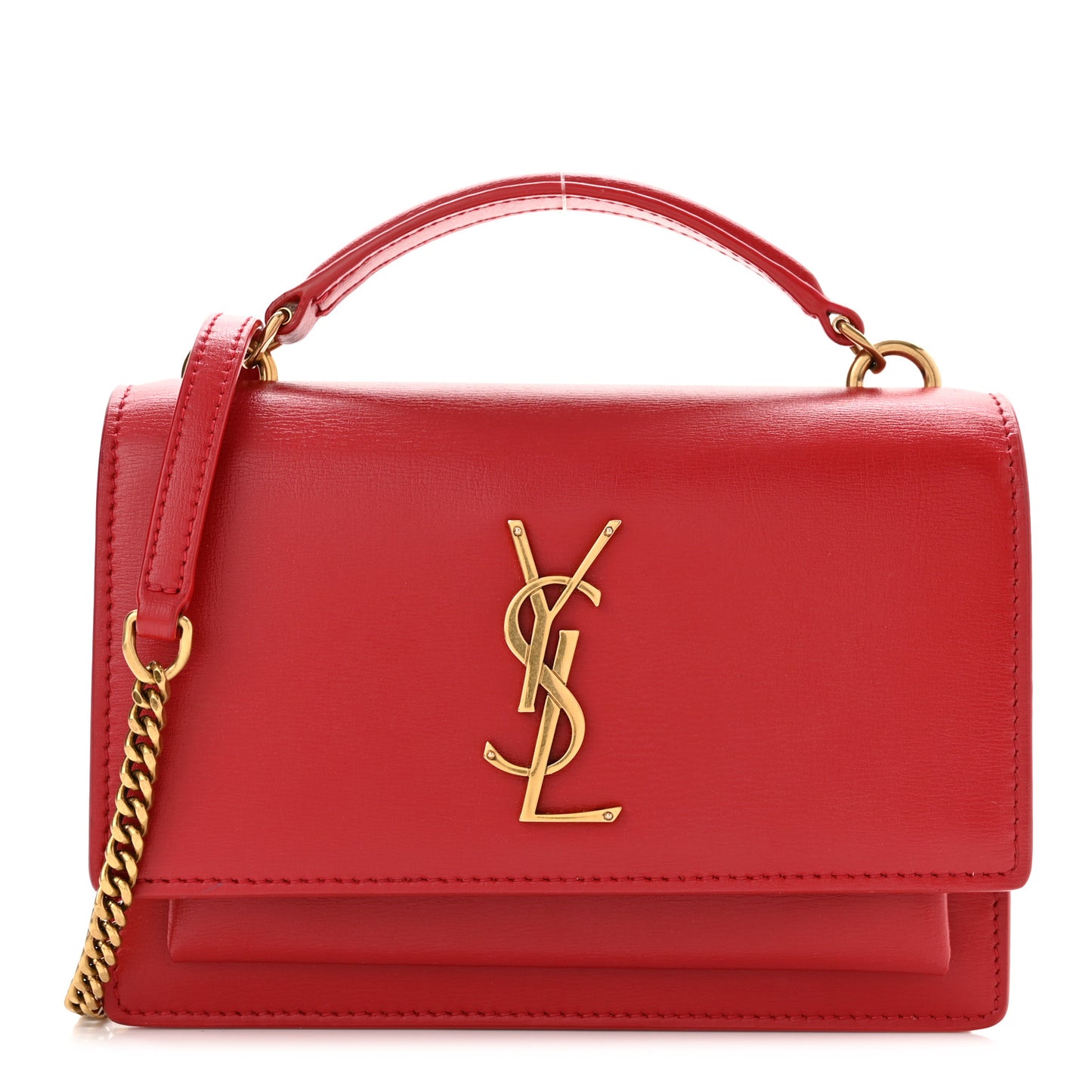 Calfskin Monogram Sunset Chain Wallet Rosso