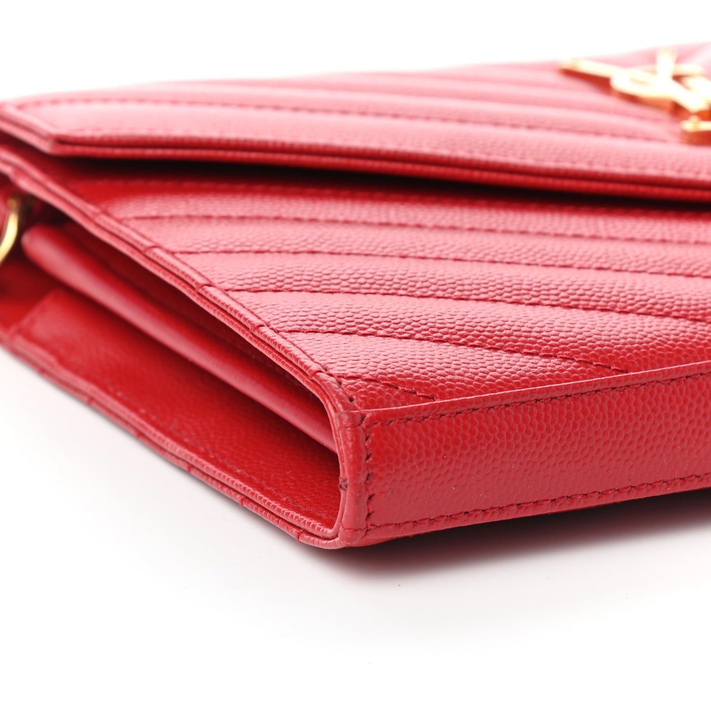Grain De Poudre Matelasse Chevron Monogram Chain Wallet New Red