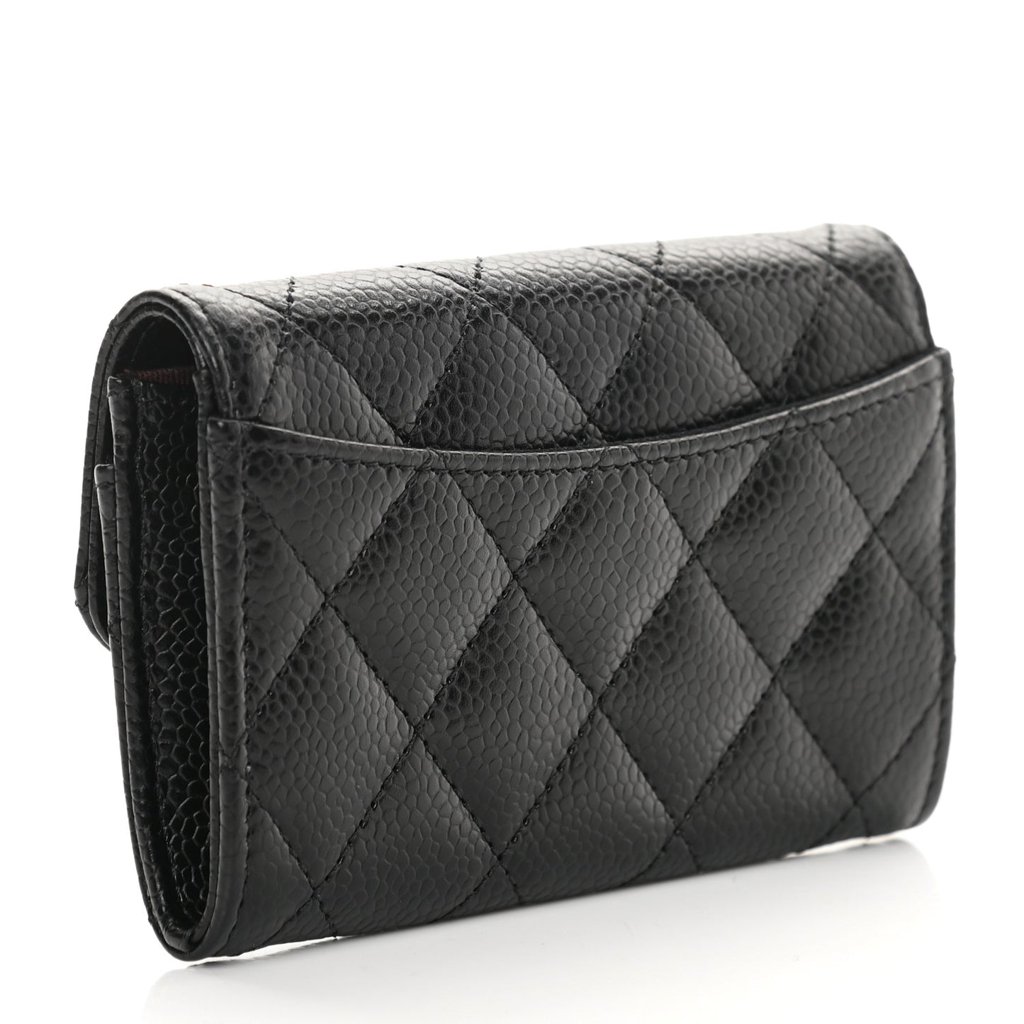 Caviar Quilted Flap Card Holder Wallet Black
