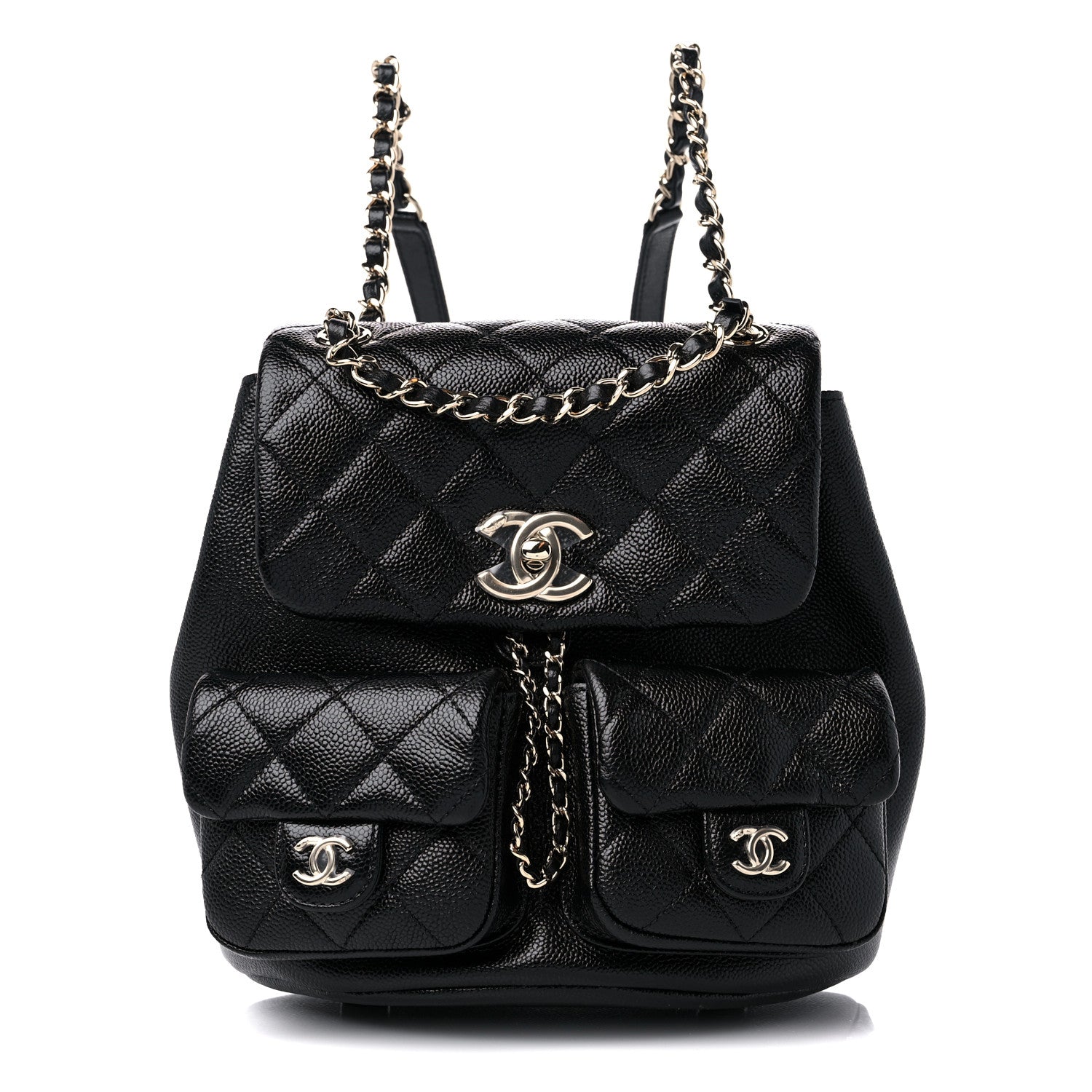 Chanel Shiny Caviar Quilted Small Duma Pockets Drawstring Backpack Black 1 of 10